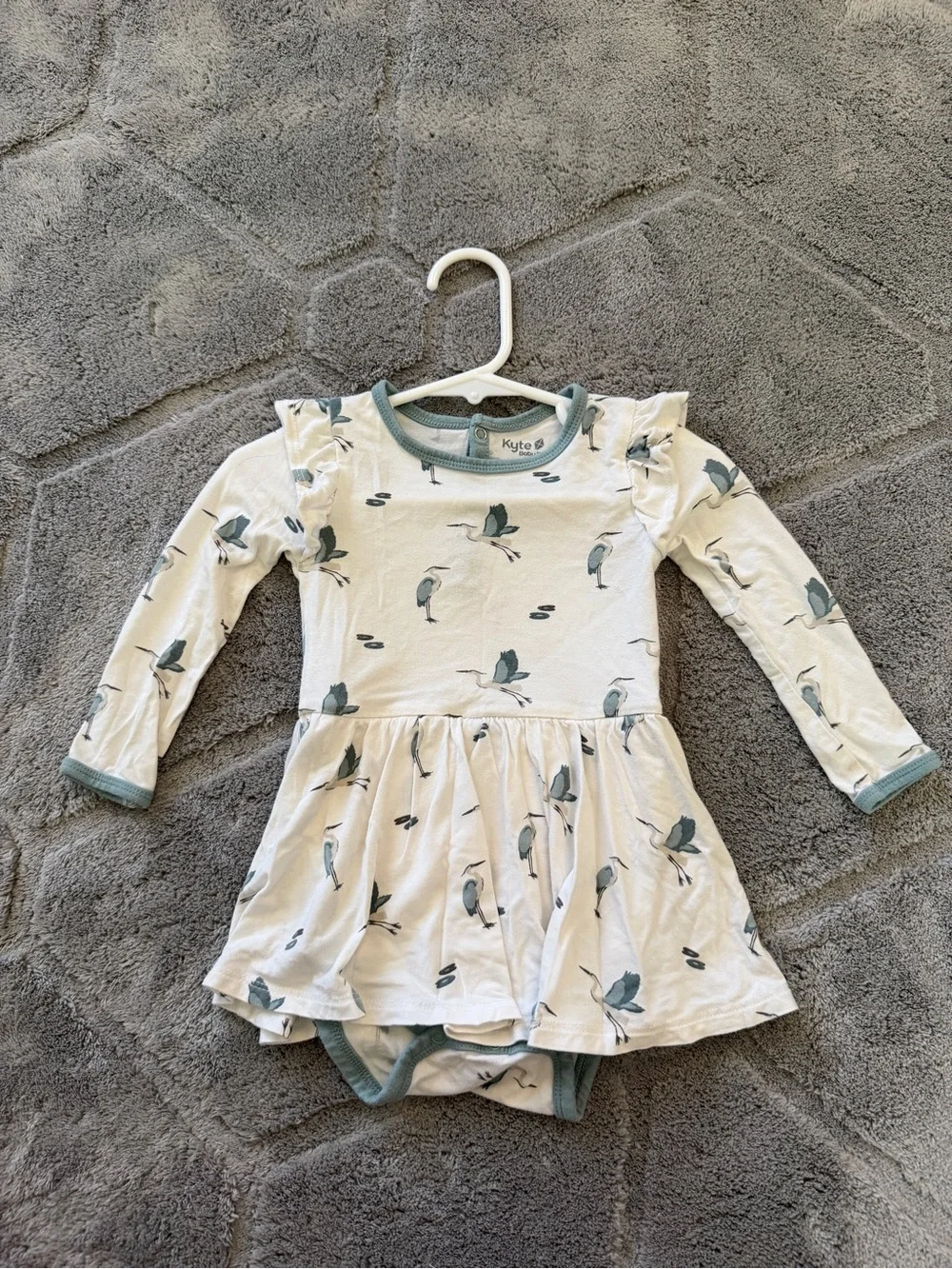 Kyte Baby Blue Heron Long Sleeve Skirted Bodysuit Size 18-24 Months